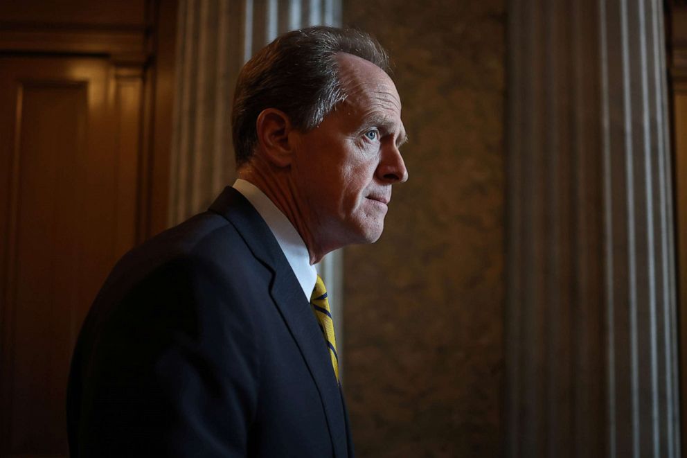 PHOTO: Sen. Pat Toomey departs from the Senate Chambers in the U.S. Capitol, July 21, 2022, in Washington, D.C.