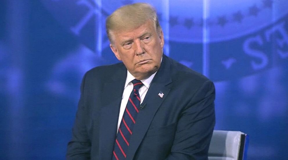 PHOTO: President Donald Trump participates in ABC News' town hall hosted by ABC News chief anchor George Stephanopoulos at the National Constitution Center in Philadelphia, Sept. 15, 2020.