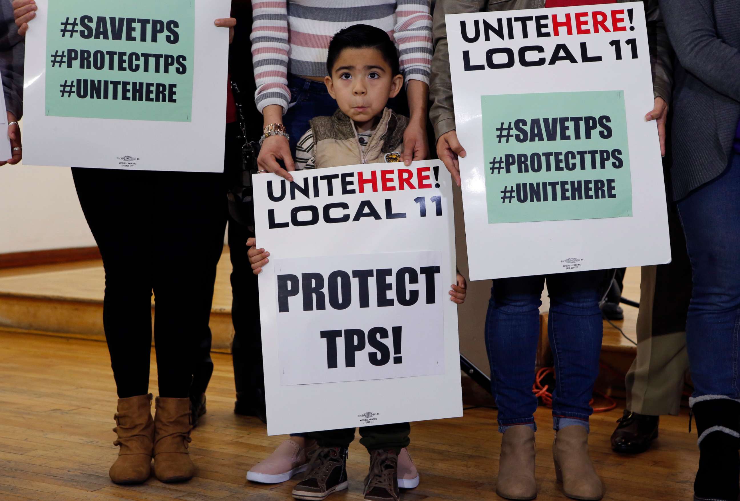 PHOTO: Mateo Barrera, 4, originally from El Salvador, whose family members benefit from Temporary Protected Status attends a news conference in Los Angeles, Jan. 8, 2018.