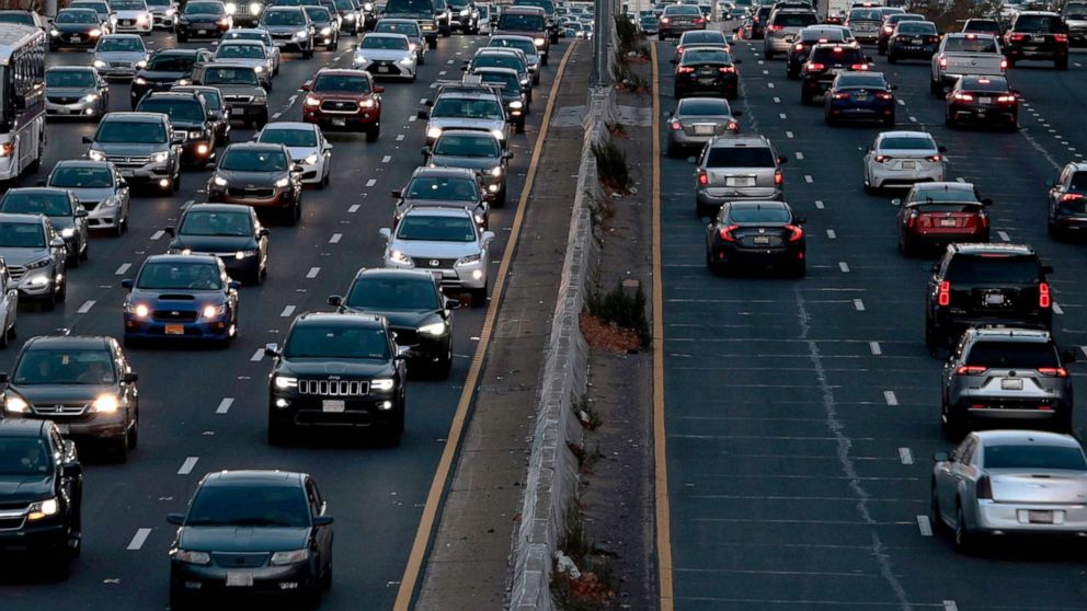 PHOTO: In this Nov. 24, 2021, file photo, traffic travels along I-395 in Washington, D.C.