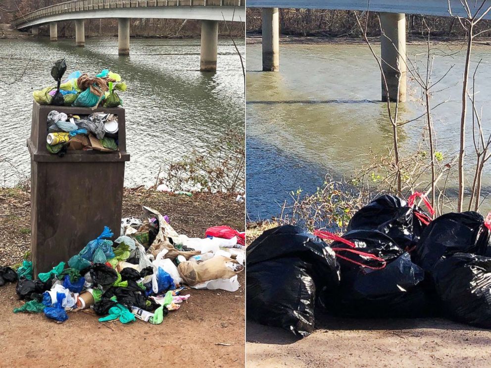 PHOTO: Becky Brown cleaned up trash at Roosevelt Island National Park in Washington D.C.