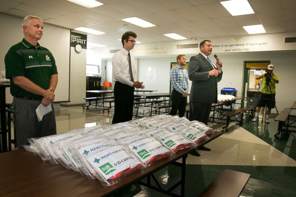 PHOTO: School officials present #StoptheBleed Kits to staff on Aug 14, 2018. 