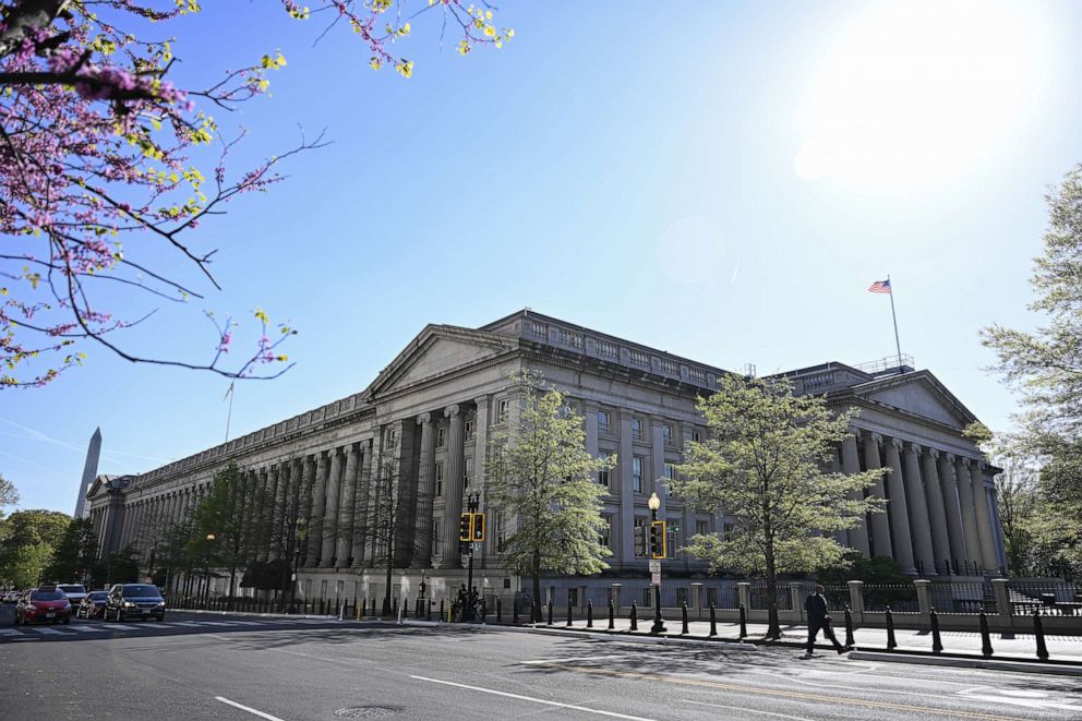 PHOTO: The United States Department of the Treasury building is seen in Washington D.C., on April 12, 2023.