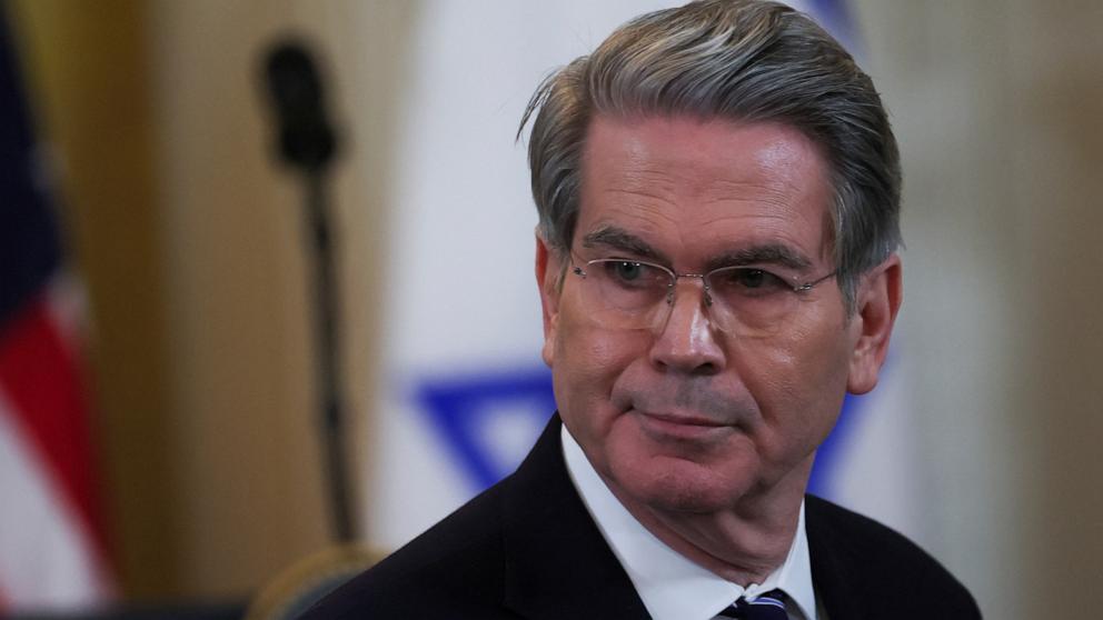 PHOTO: U.S. Secretary of the Treasury Scott Bessent attends a joint press conference of U.S. President Donald Trump and Israeli Prime Minister Benjamin Netanyahu in the East Room at the White House in Washington, Feb. 4, 2025.