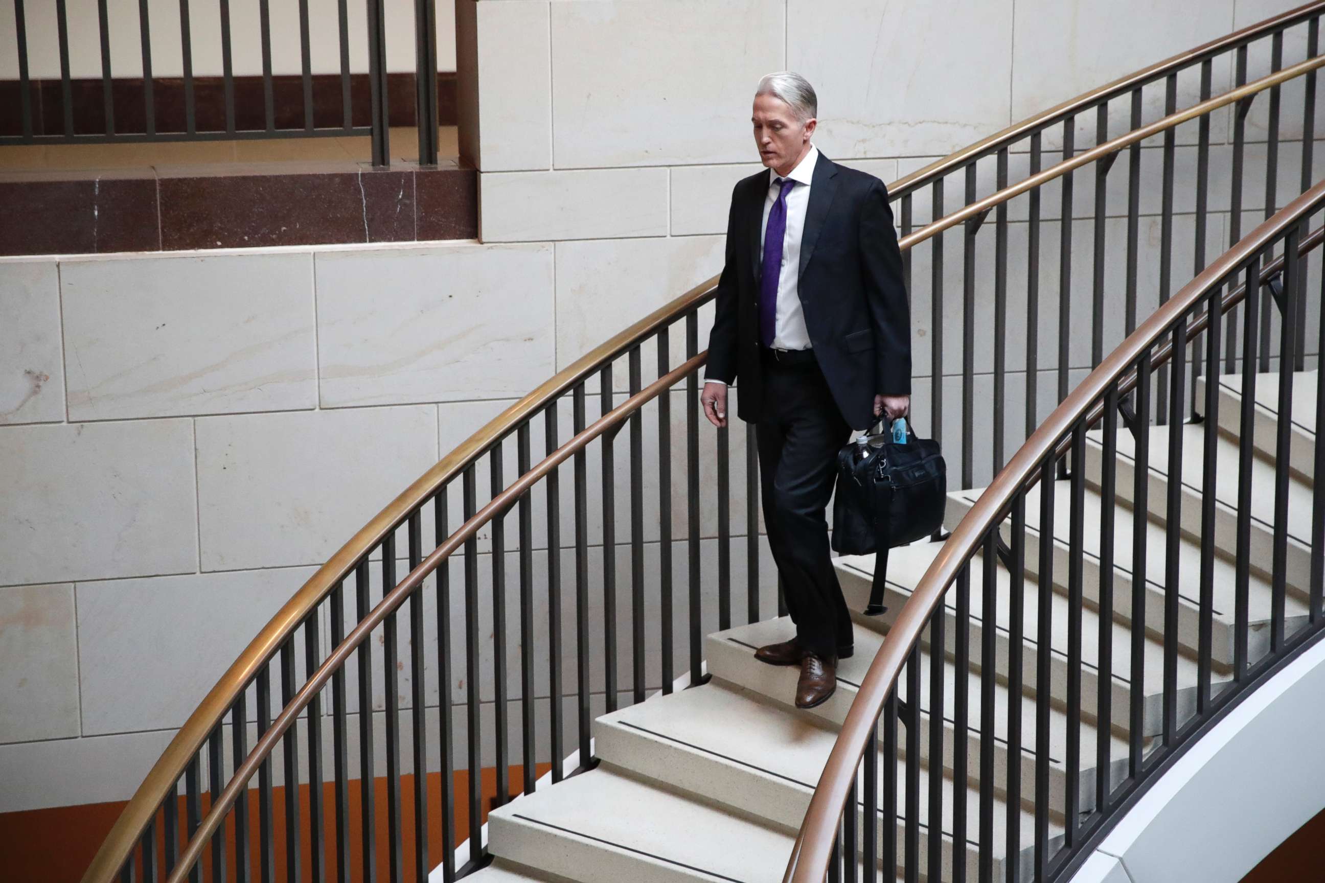 PHOTO: Rep. Trey Gowdy, R-S.C., walks down a stairwell to attend a House Intelligence Committee meeting interviewing former White House strategist Steve Bannon behind closed doors on Capitol Hill, Jan. 16, 2018, in Washington.