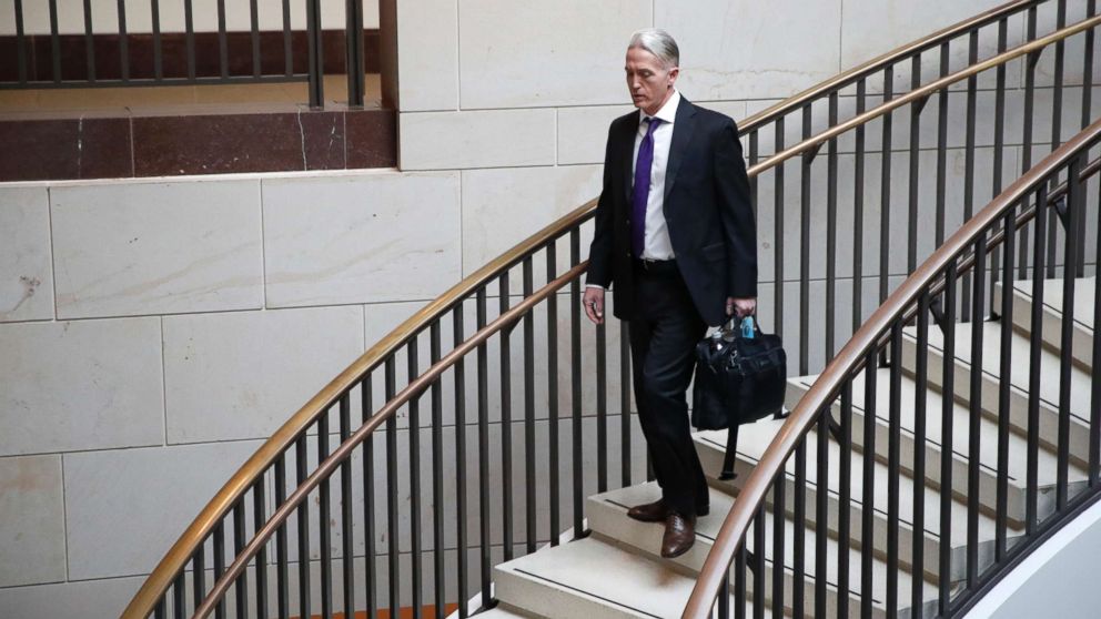 PHOTO: Rep. Trey Gowdy, R-S.C., walks down a stairwell to attend a House Intelligence Committee meeting interviewing former White House strategist Steve Bannon behind closed doors on Capitol Hill, Jan. 16, 2018, in Washington.