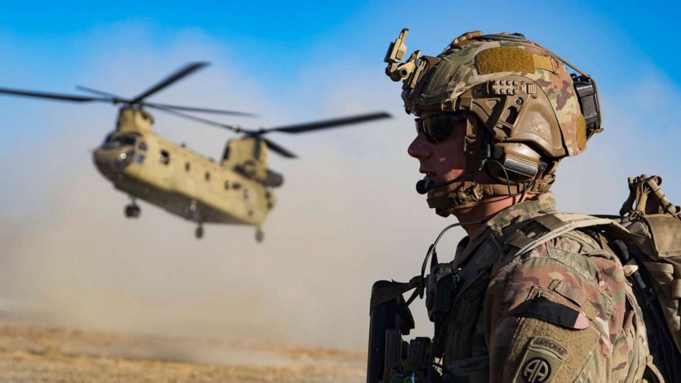 PHOTO: U.S. Army Staff Sgt. Jason N. Bobo helps secure a helicopter landing zone as a CH-47 Chinook helicopter prepares to land Southeastern Afghanistan, Dec. 29, 2019.