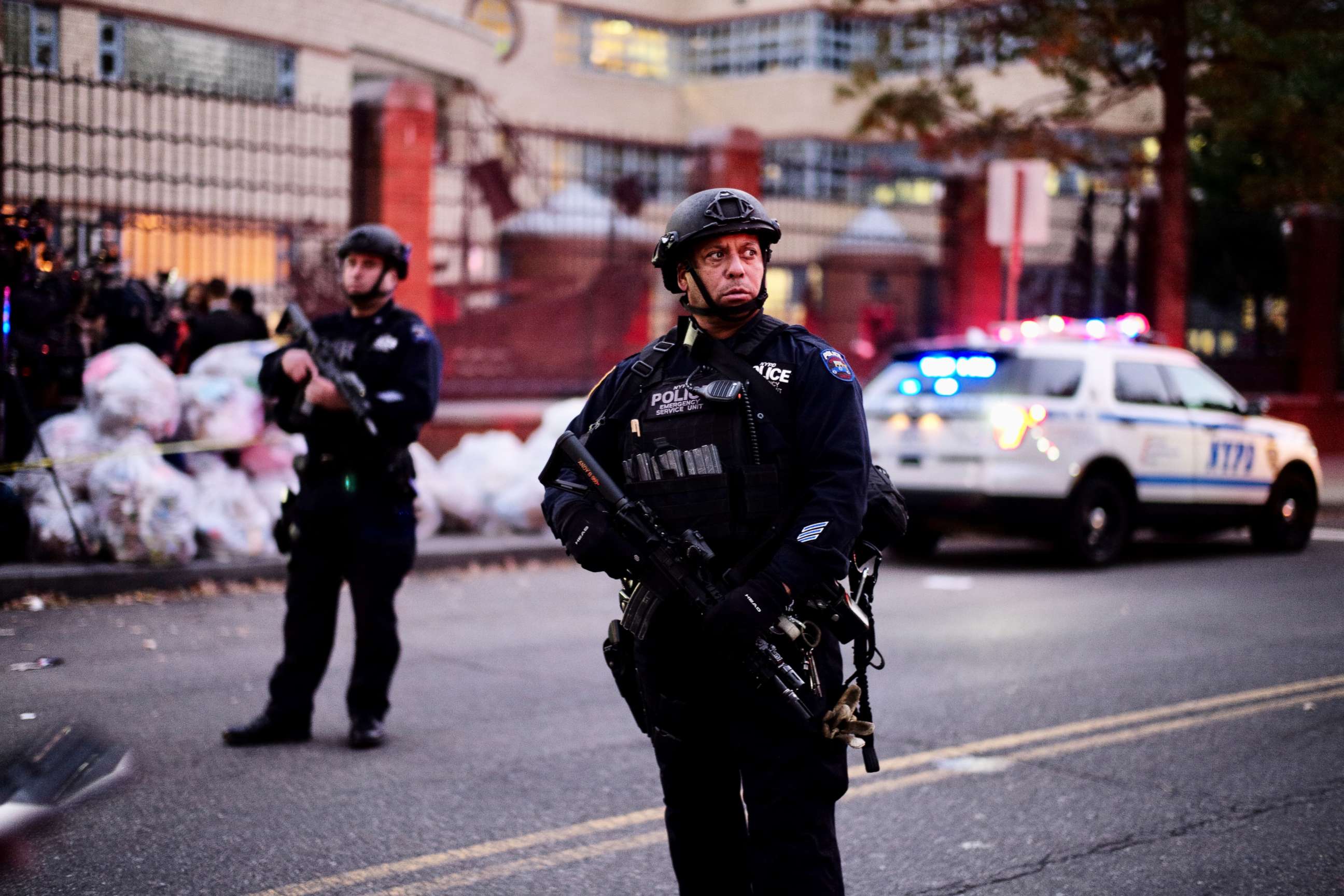 PHOTO: Police officers stand guard near the site of an attack in lower Manhattan, near the World Trade Center, in which eight people were killed and a dozen more injured, Oct. 31, 2017, in New York City.