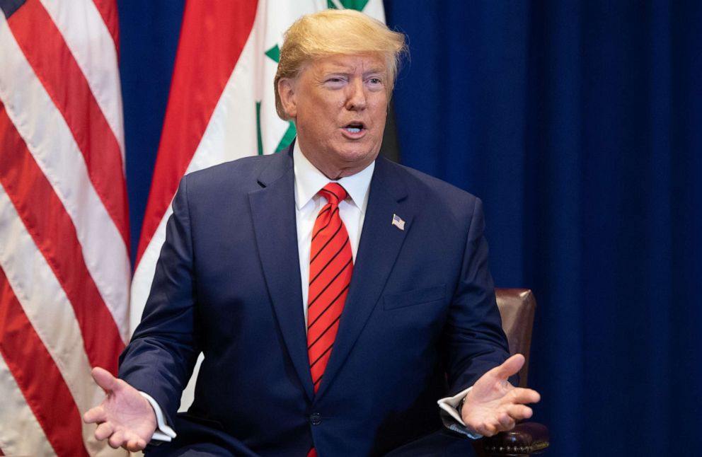 PHOTO: US President Donald Trump attends a meeting with Iraqi Prime Minister Adil Abdul-Mahdi (not pictured) in New York, September 24, 2019, on the sidelines of the United Nations General Assembly.