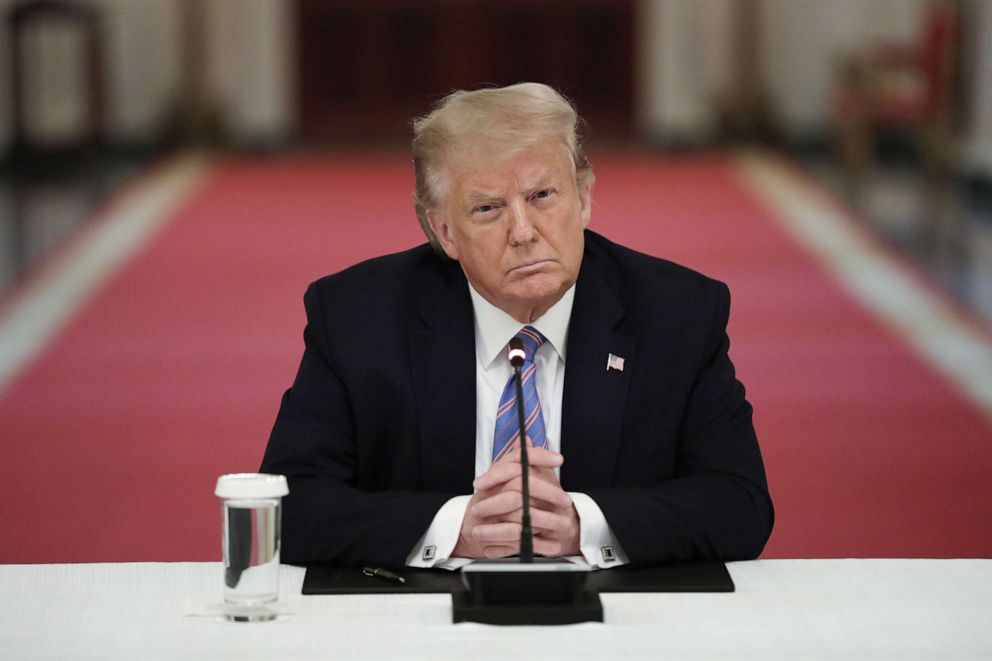 PHOTO: U.S. President Donald Trump pauses during an event in the East Room of the White House in Washington, D.C., July 7, 2020.