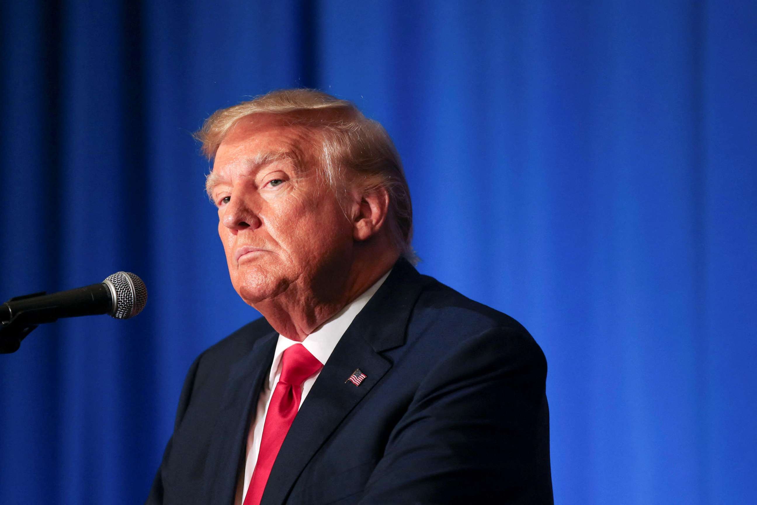 PHOTO: Former President and Republican presidential candidate Donald Trump speaks at the New Hampshire Federation of Republican Women Lilac Luncheon in Concord, N.H., on June 27, 2023.