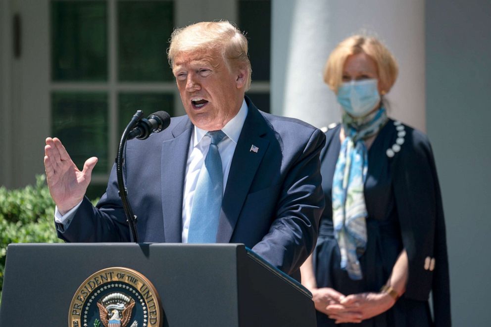 PHOTO: President Donald Trump delivers remarks about coronavirus vaccine development in the Rose Garden of the White House on May 15, 2020 in Washington, DC.