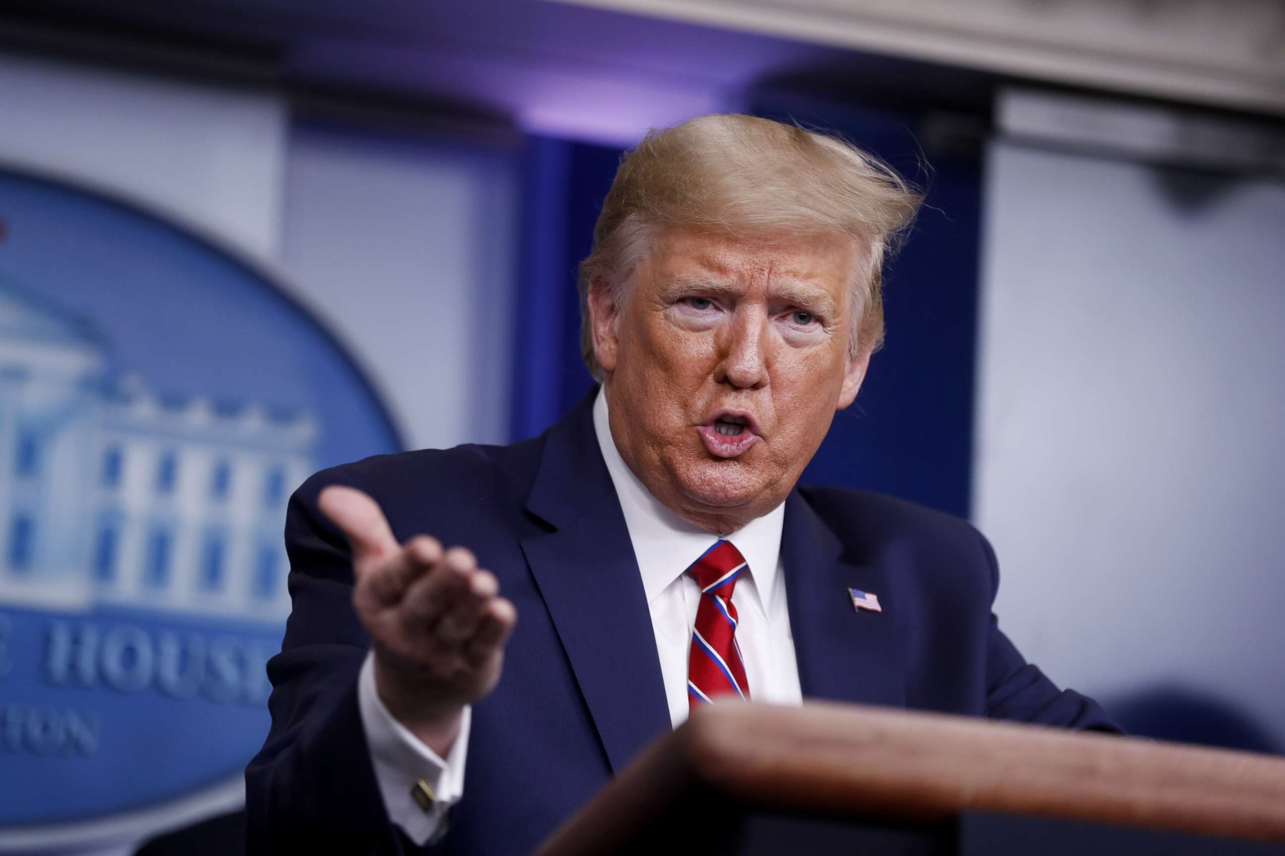 PHOTO: President Donald Trump speaks during a Coronavirus Task Force news conference in the briefing room of the White House in Washington, D.C., March 20, 2020.
