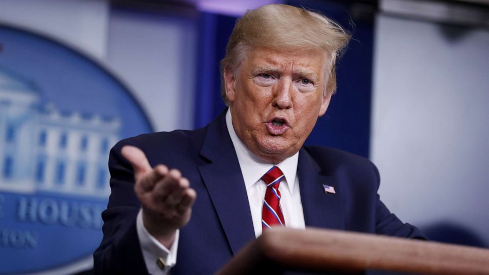 PHOTO: President Donald Trump speaks during a Coronavirus Task Force news conference in the briefing room of the White House in Washington, D.C., March 20, 2020.