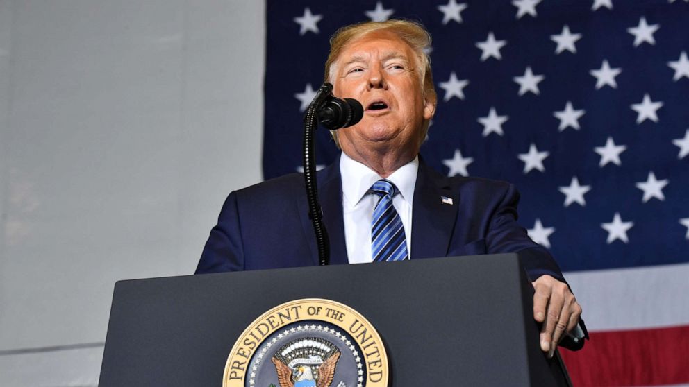 President Donald Trump speaks at the Shell Pennsylvania Petrochemicals Complex in Monaca, Pennsylvania, on August 13, 2019.