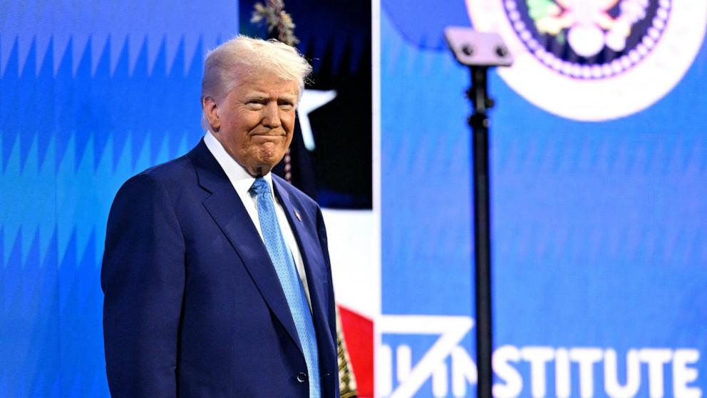 PHOTO: President Donald Trump walks on stage to speak at FII PRIORITY Miami 2025 Summit (Future Investment Initiative) at the Faena Hotel & Forum in Miami Beach, Florida, Feb. 19, 2025.