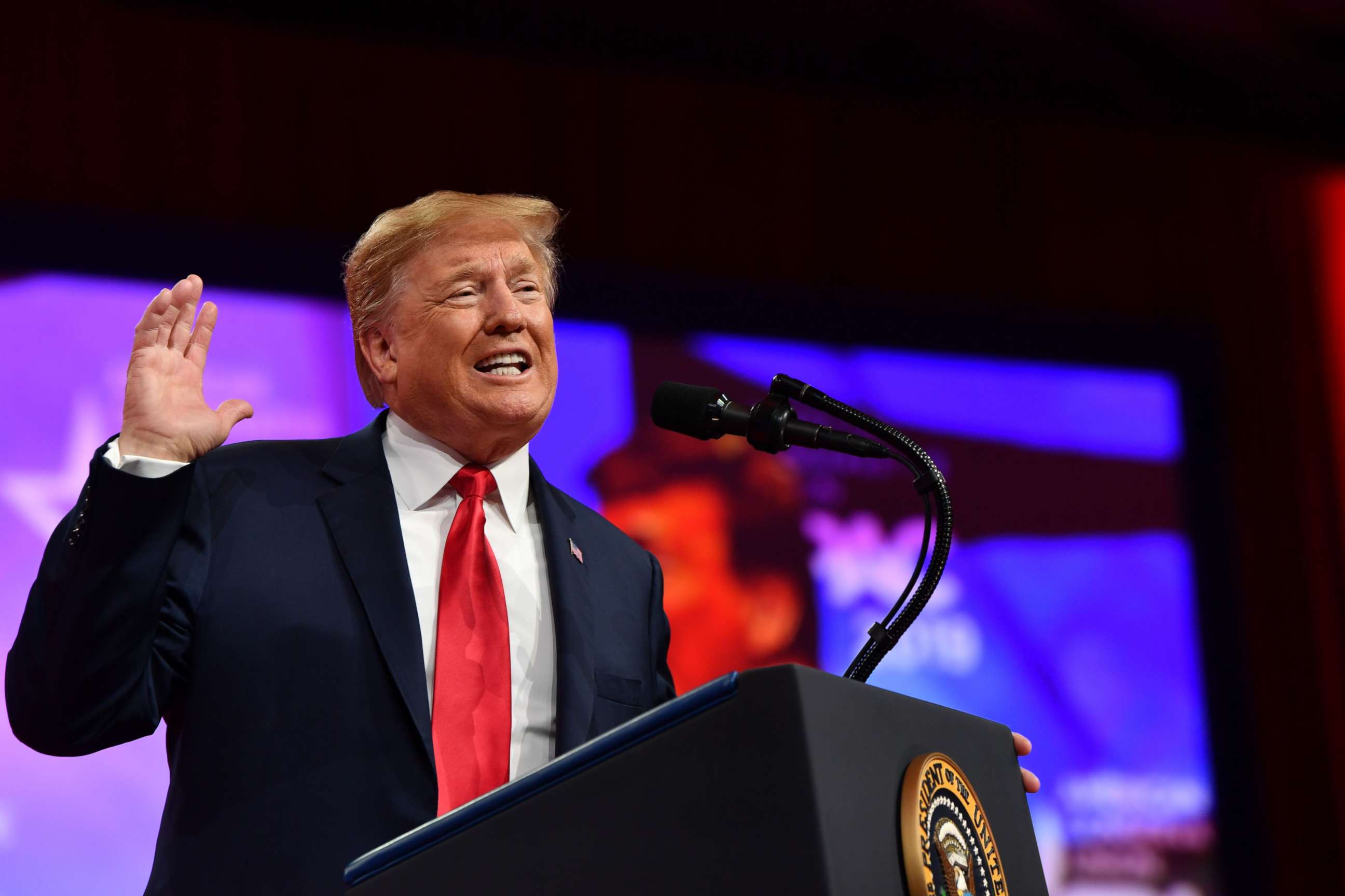 PHOTO: President Donald Trump speaks during the annual Conservative Political Action Conference (CPAC) in National Harbor, Md., March 2, 2019.