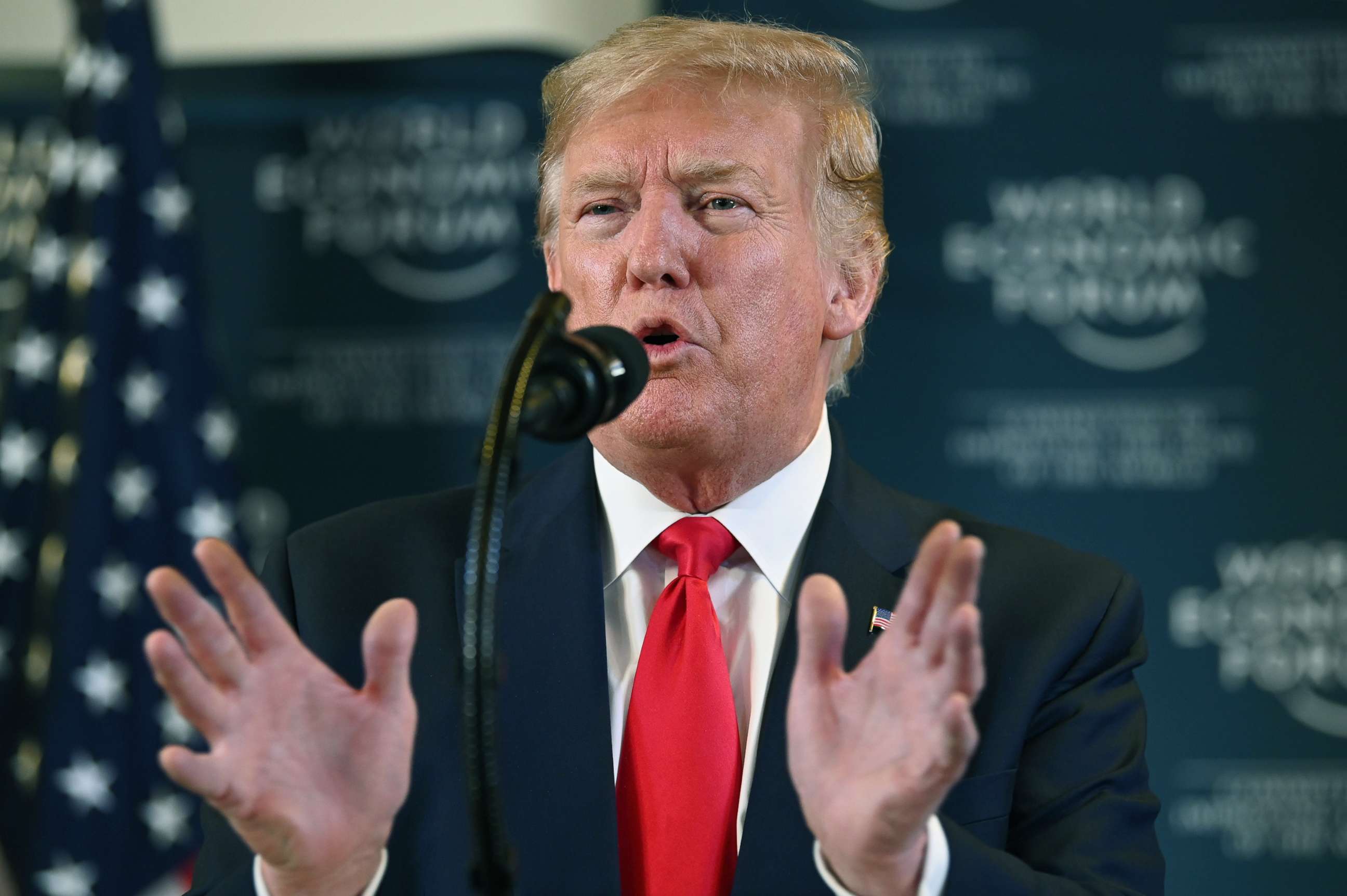 PHOTO: President Donald Trump gives a press conference at the World Economic Forum in Davos, Switzerland, Jan. 22, 2020. 
