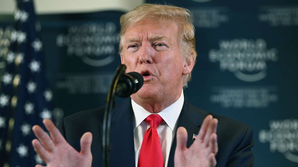 PHOTO: President Donald Trump gives a press conference at the World Economic Forum in Davos, Switzerland, Jan. 22, 2020. 