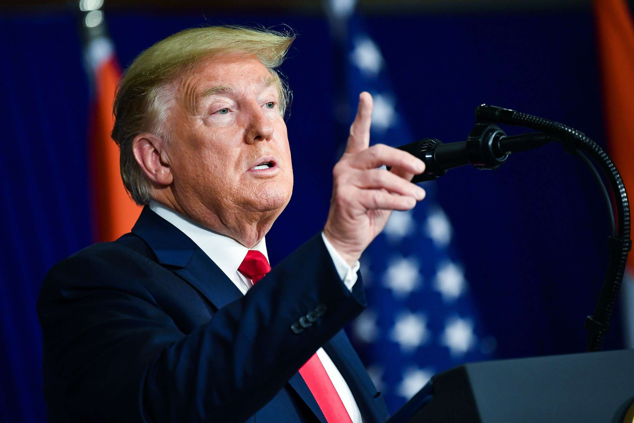 PHOTO: President Donald Trump speaks during a press conference in New Delhi, Feb. 25, 2020.