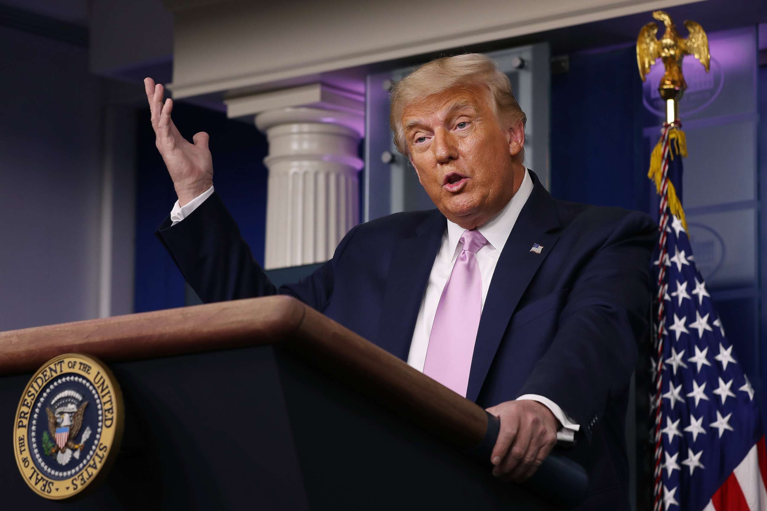 PHOTO: President Donald Trump holds a news conference in the Brady Press Briefing Room at the White House, Aug. 19, 2020.