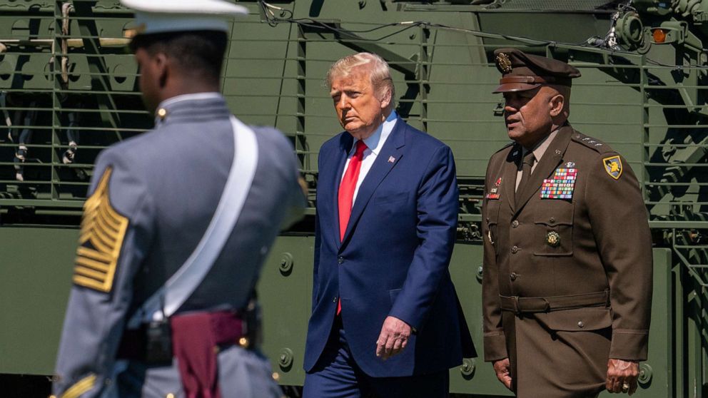 PHOTO: President Donald Trump Arrives at the commencement ceremony for army cadets, June 13, 2020 in West Point, N.Y. 