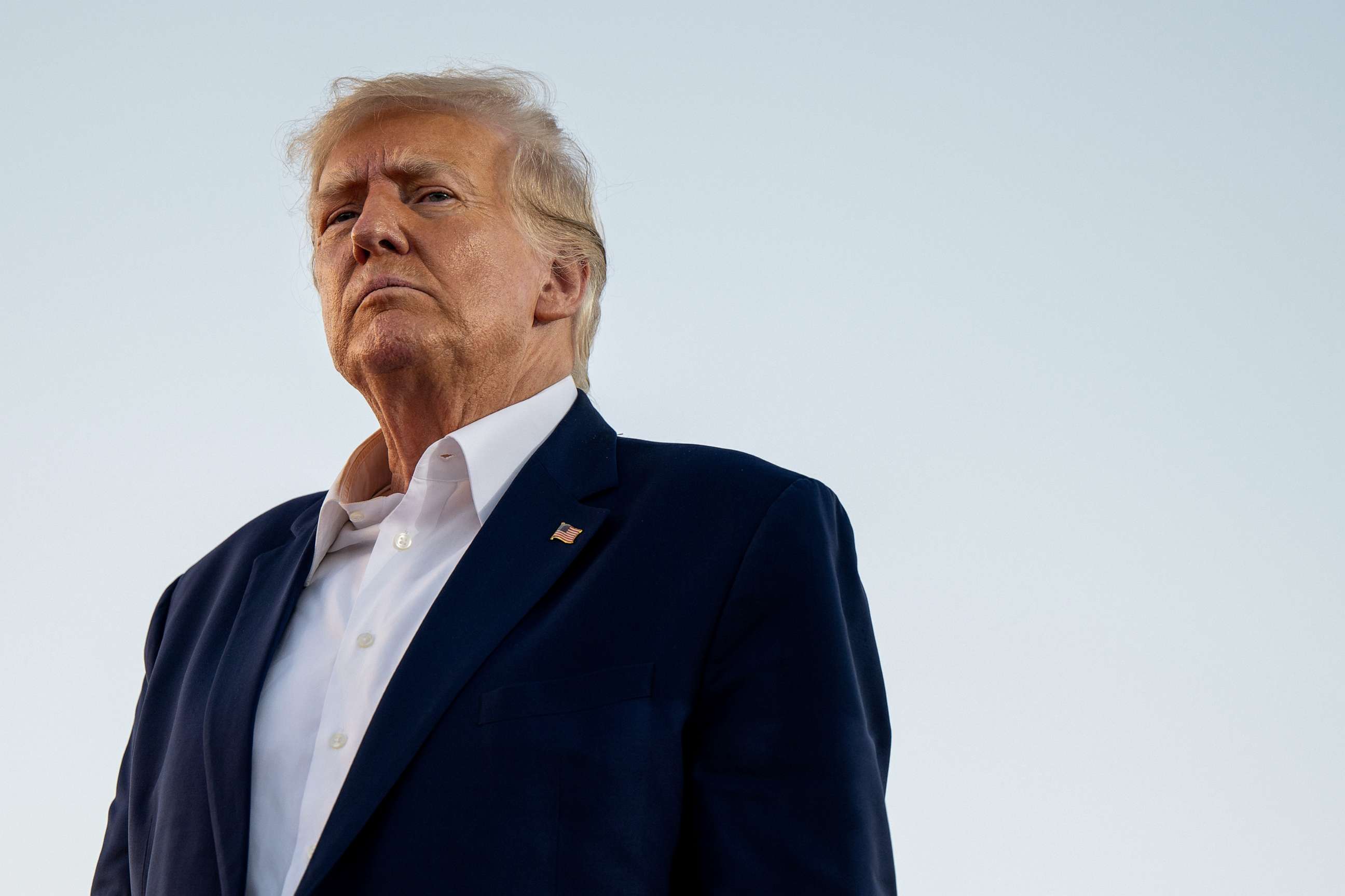 PHOTO: In this March 25, 2023, file photo, former President Donald Trump looks on during a rally at the Waco Regional Airport, in Waco, Texas.