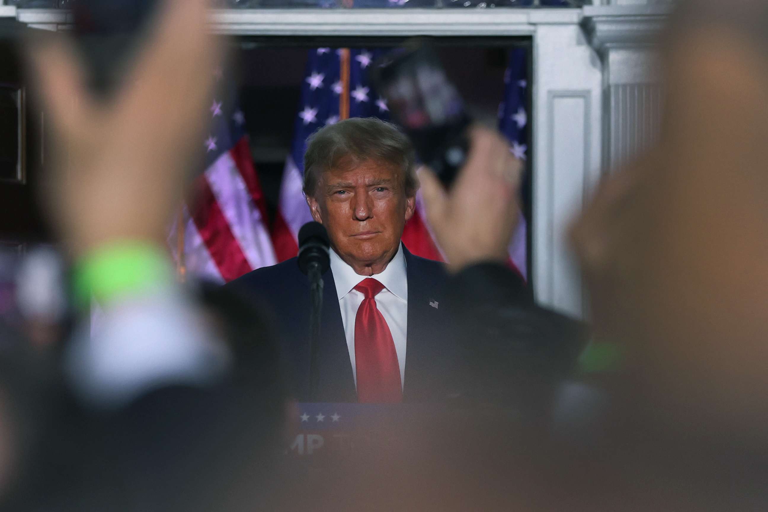 PHOTO: Former President Donald Trump speaks to supporters at Trump National Golf Club in Bedminster following his appearance in a Miami court, June 13, 2023, in Bedminster, N.J.