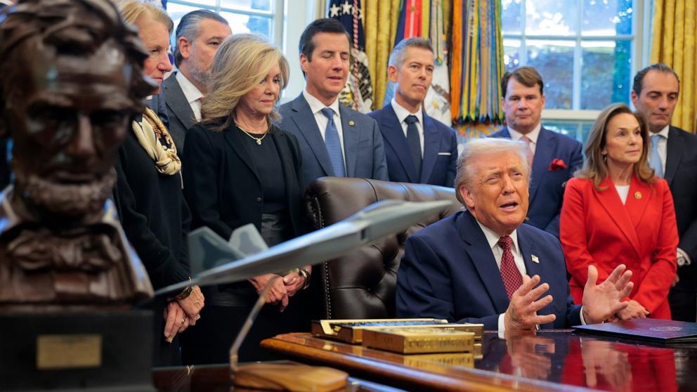 PHOTO: President Donald Trump  makes an announcement on changes to the country's fuel economy standards in the Oval Office at the White House, Dec. 3, 2025.