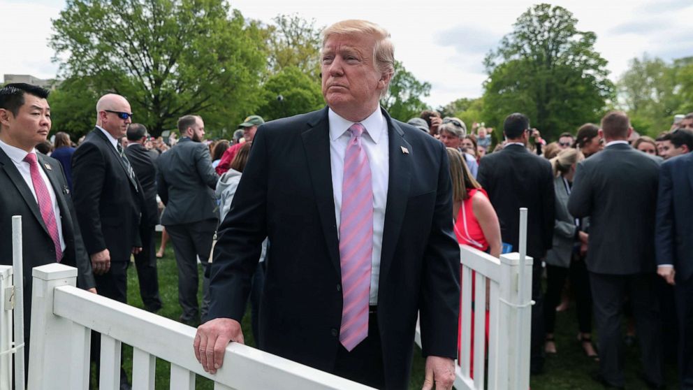 PHOTO: President Donald Trump attends the 2019 White House Easter Egg Roll on the South Lawn of the White House, April 22, 2019.   