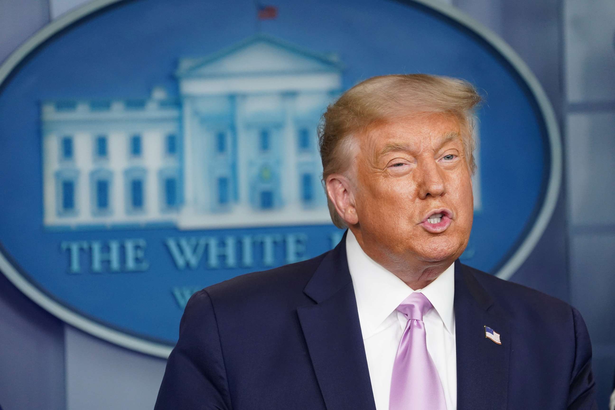 PHOTO: President Donald Trump speaks during a briefing on the coronavirus disease (COVID-19) pandemic at the White House, Aug. 11, 2020. 