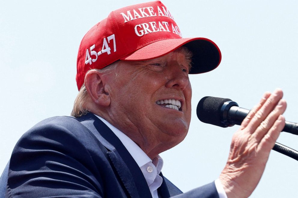 PHOTO: Former President Donald Trump delivers remarks at his "Make America Great Again" rally in Pickens, S.C., July 1, 2023.