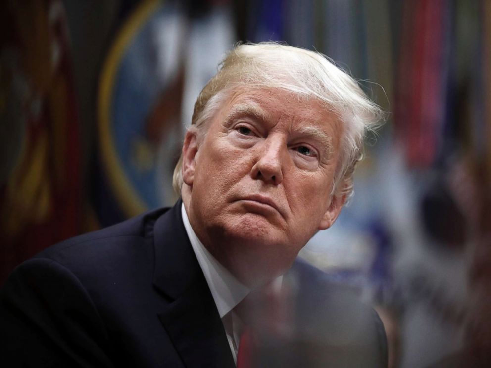 PHOTO: President Donald Trump listens during a discussion for drug-free communities support programs, in the Roosevelt Room of the White House, Aug. 29, 2018.