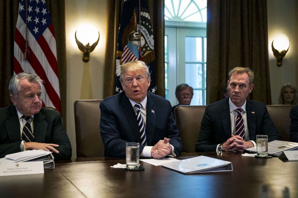 PHOTO: President Donald Trump speaks about three hostages released from North Korea, during a Cabinet meeting at the White House, May 9, 2018.