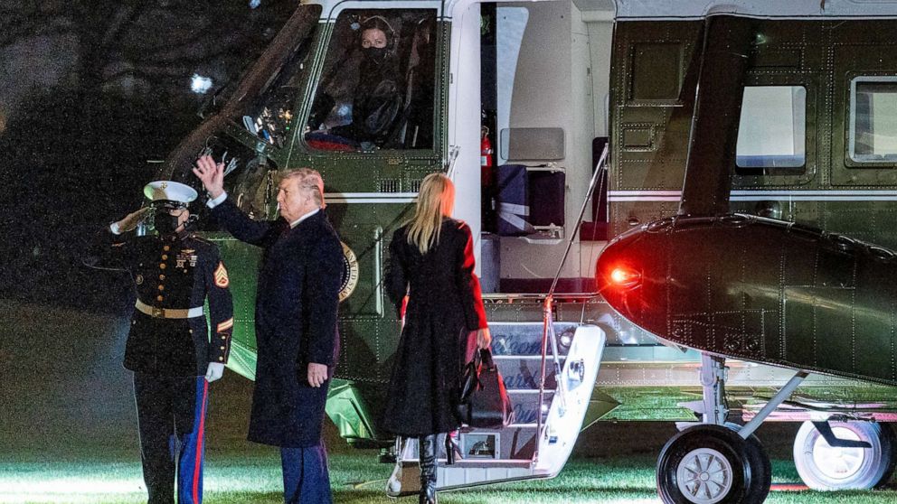 PHOTO: President Donald Trump and Ivanka Trump, right, board Marine One on the South Lawn of the White House, Jan. 4, 2021, for a short trip to Andrews Air Force Base, Md., and then on to Dalton, Ga. for a rally.