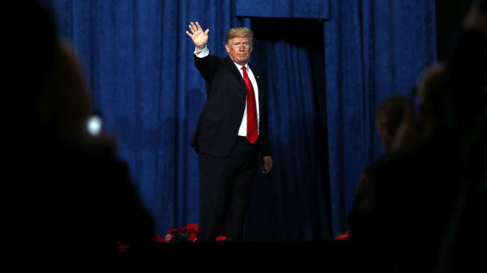 PHOTO: President Donald Trump waves to the crowd after addressing the Project Safe Neighborhoods National Conference In Kansas City, Dec. 7, 2018 in Kansas City, Missouri.
