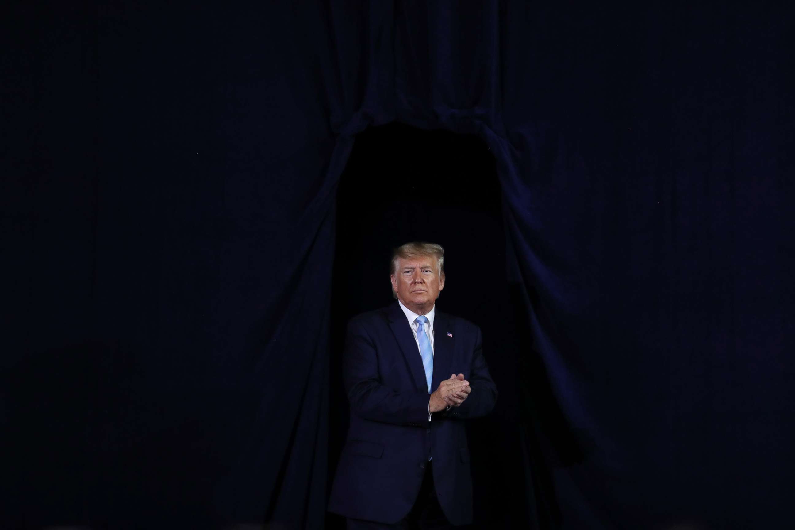 PHOTO: President Donald Trump exits after holding an 'Evangelicals for Trump' campaign event held at the King Jesus International Ministry, Jan. 3, 2020, in Miami.