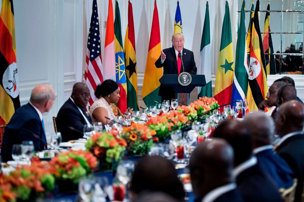 PHOTO: President Donald Trump speaks before a luncheon with US and African leaders at the Palace Hotel during the 72nd United Nations General Assembly, Sept. 20, 2017, in New York. 
