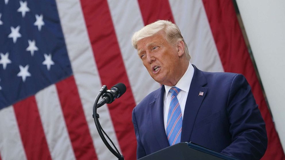 PHOTO: President Donald Trump speaks on COVID-19 testing in the Rose Garden of the White House, Sept. 28, 2020.