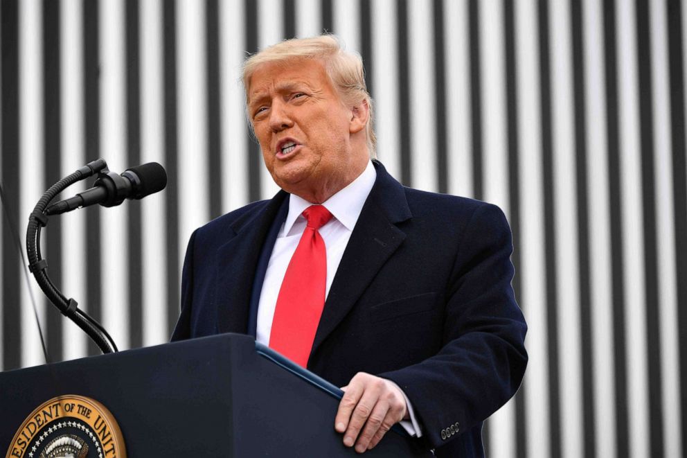 PHOTO: President Donald Trump speaks after touring a section of the border wall in Alamo, Texas, Jan, 12, 2021. 