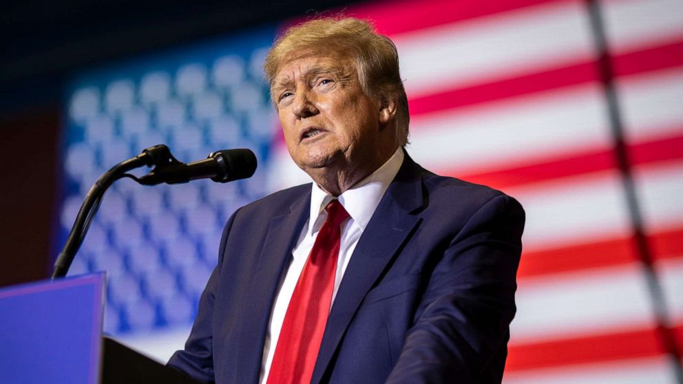 PHOTO: Former President Donald Trump speaks at a rally, May 28, 2022, in Casper, Wyo.