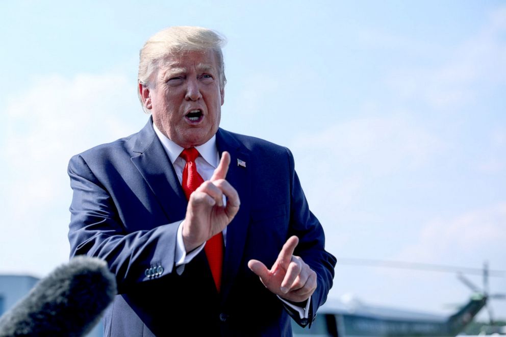 PHOTO: President Donald Trump boards Air Force One to return to Washington from Morristown Municipal Airport in Morristown, N.J., July 7, 2019. 