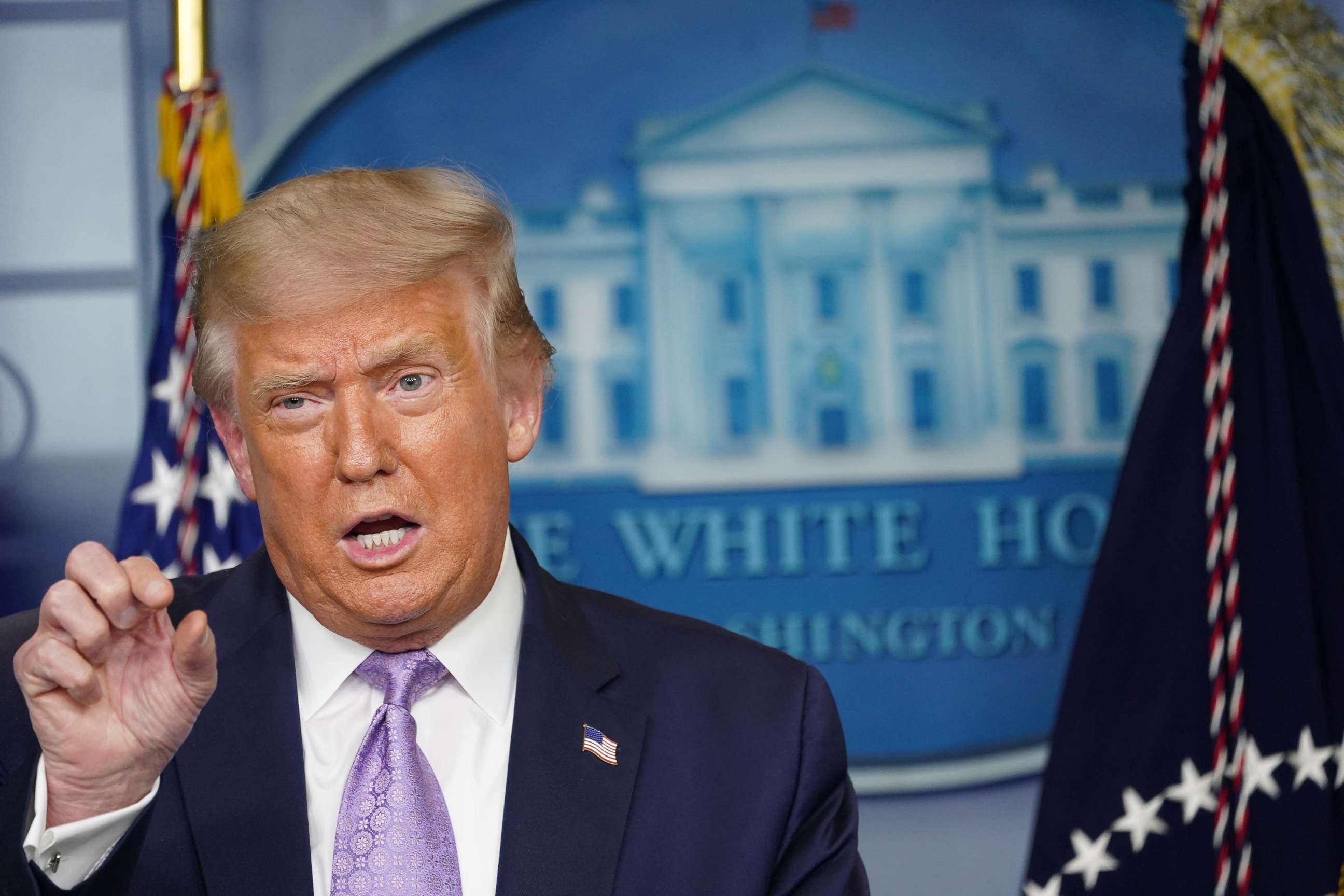 PHOTO: President Donald Trump speaks during a briefing on the coronavirus disease (COVID-19) pandemic at the White House, Aug. 13, 2020. 