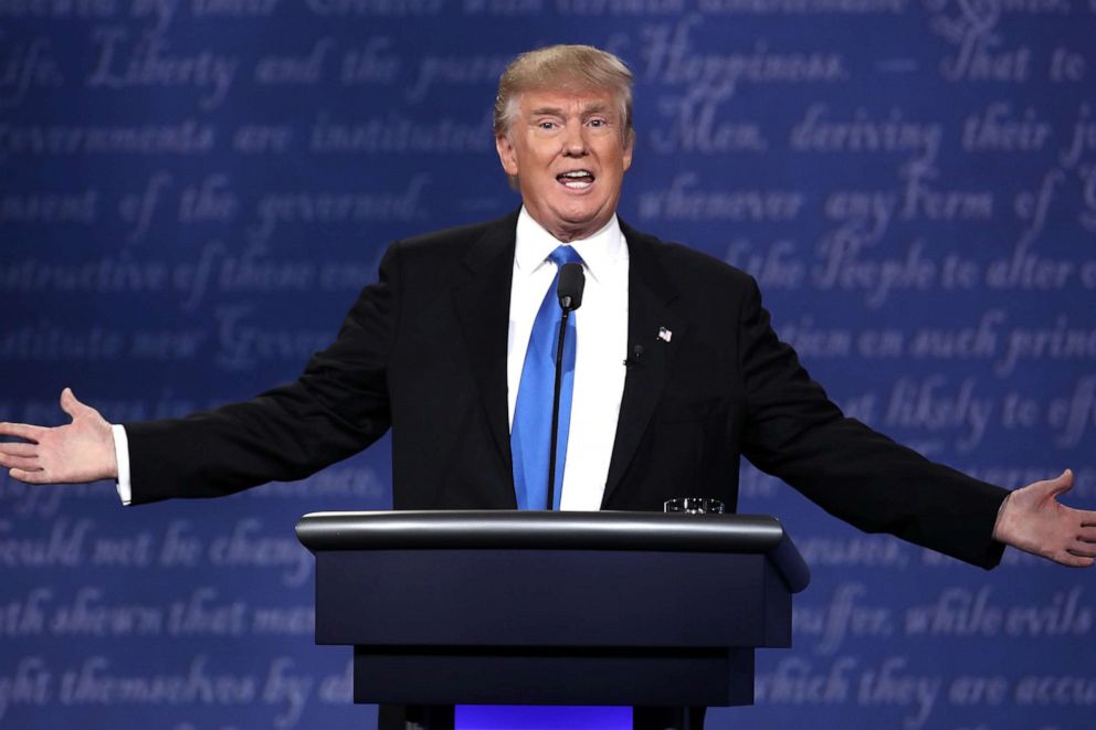 PHOTO: Then-Republican presidential nominee Donald Trump speaks during the Presidential Debate at Hofstra University on Sept. 26, 2016, in Hempstead, N.Y.