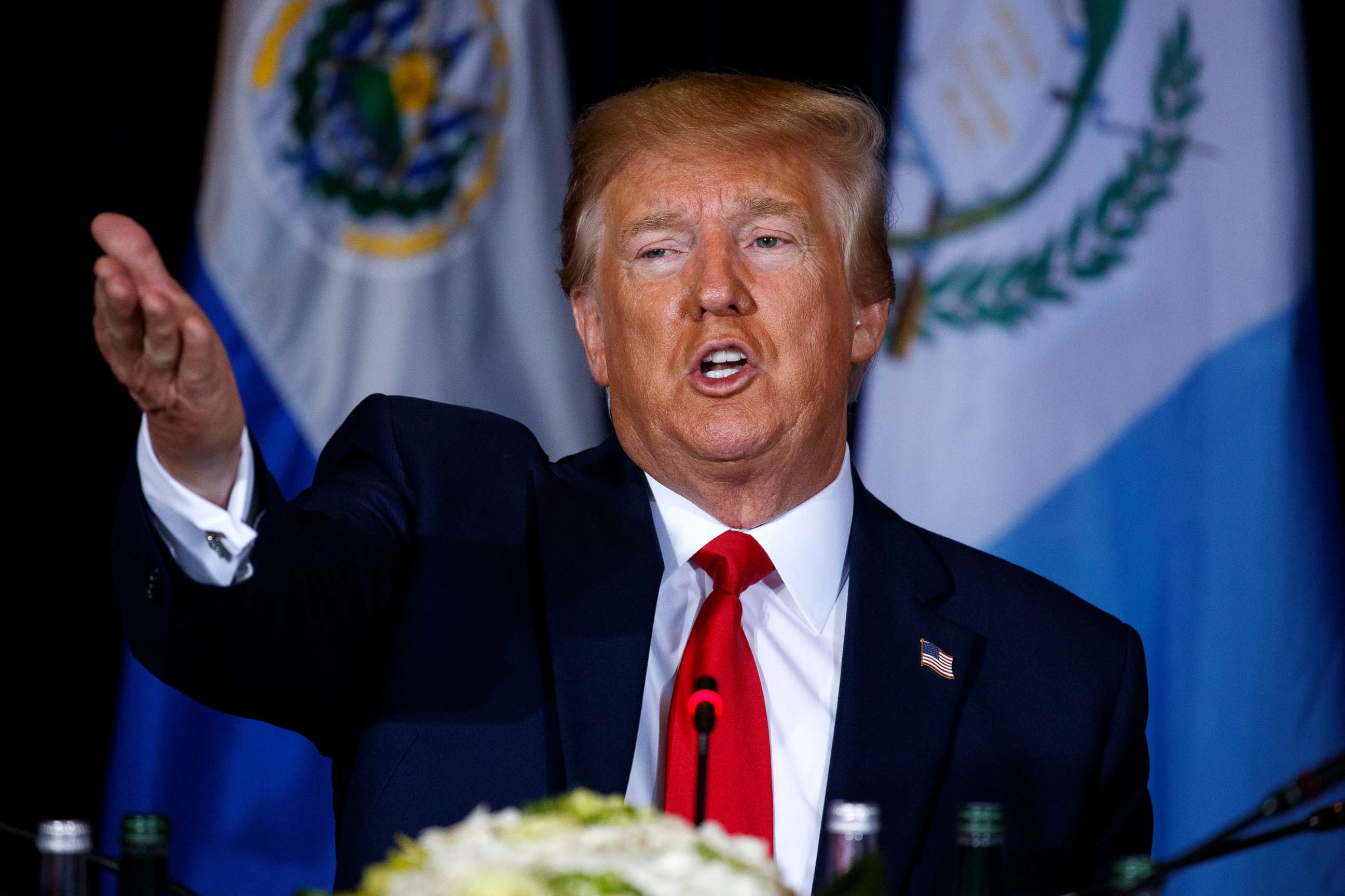 PHOTO: President Donald Trump speaks during a multilateral meeting on Venezuela at the InterContinental New York Barclay hotel during the United Nations General Assembly, Sept. 25, 2019, in New York. 