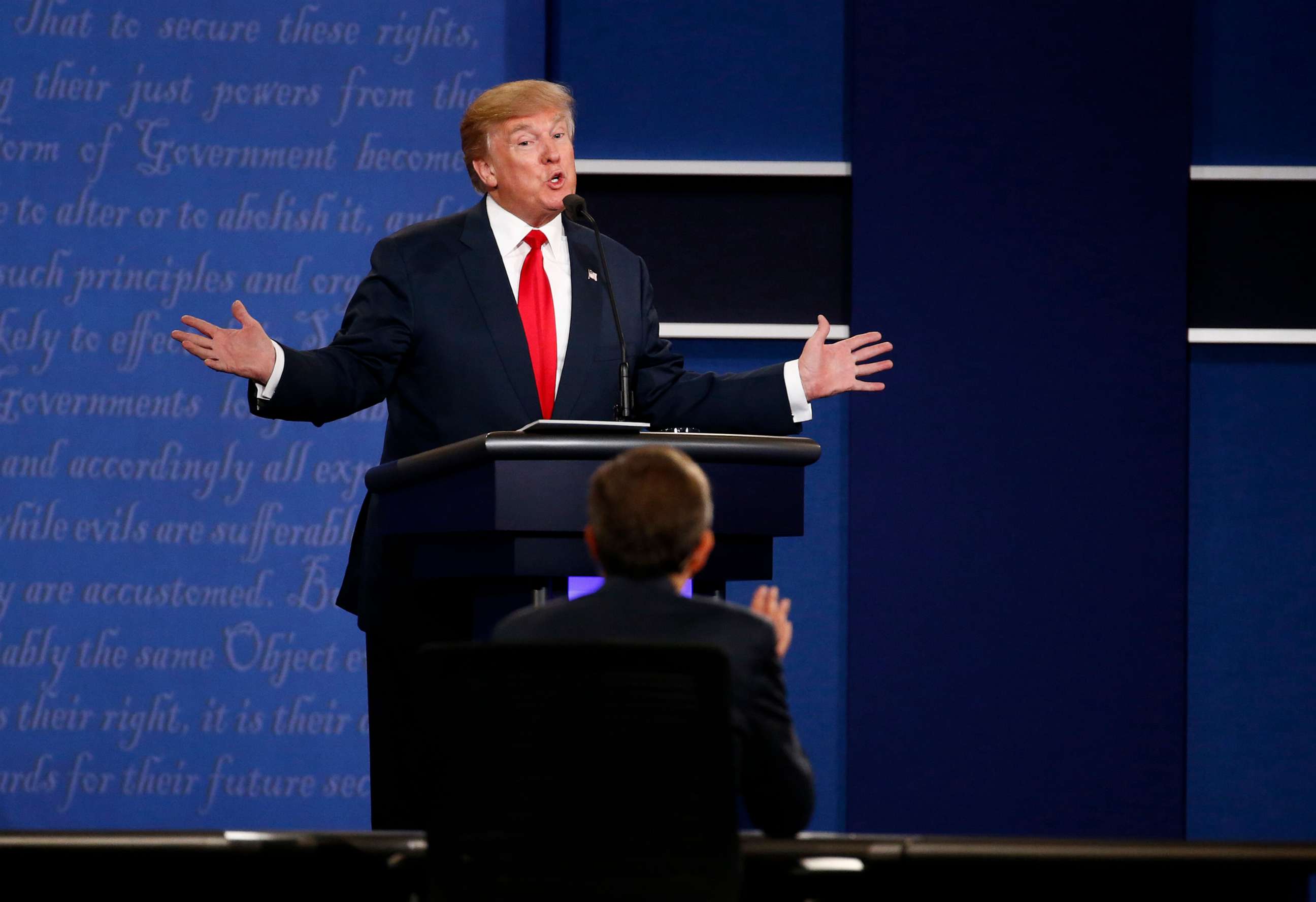 PHOTO: Donald Trump, 2016 Republican presidential nominee, speaks during the third presidential debate in Las Vegas, Oct. 19, 2016.