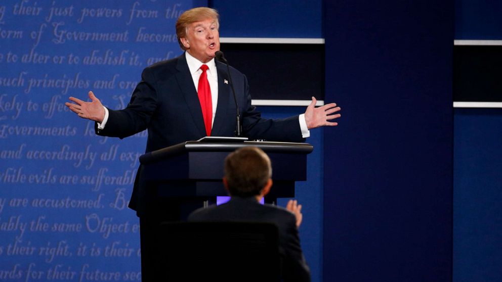 PHOTO: Donald Trump, 2016 Republican presidential nominee, speaks during the third presidential debate in Las Vegas, Oct. 19, 2016.