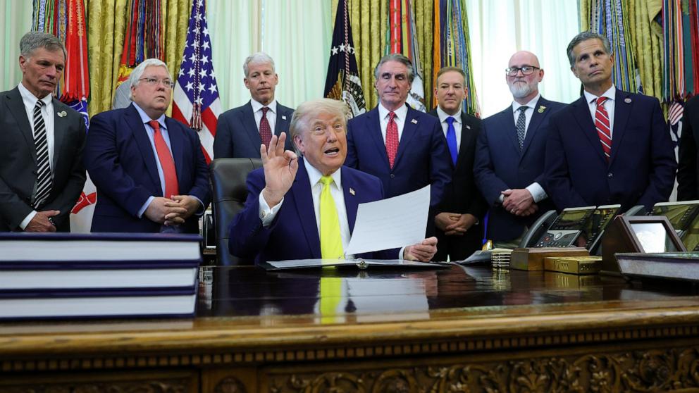 PHOTO: President Donald Trump speaks during a "Beautiful, Clean Coal" event in the Oval Office of the White House, June 4, 2026.