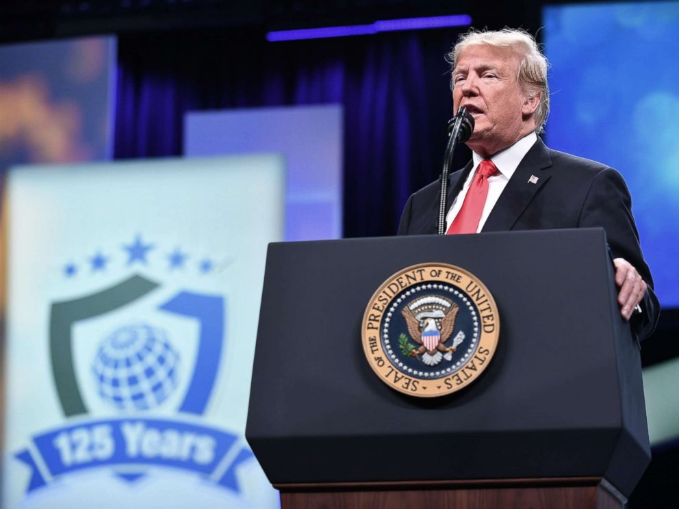 PHOTO: President Donald Trump addresses the International Association of Chiefs of Police (IACP) annual convention at the Orange County Convention Center in Orlando, Fla., Oct. 8, 2018.