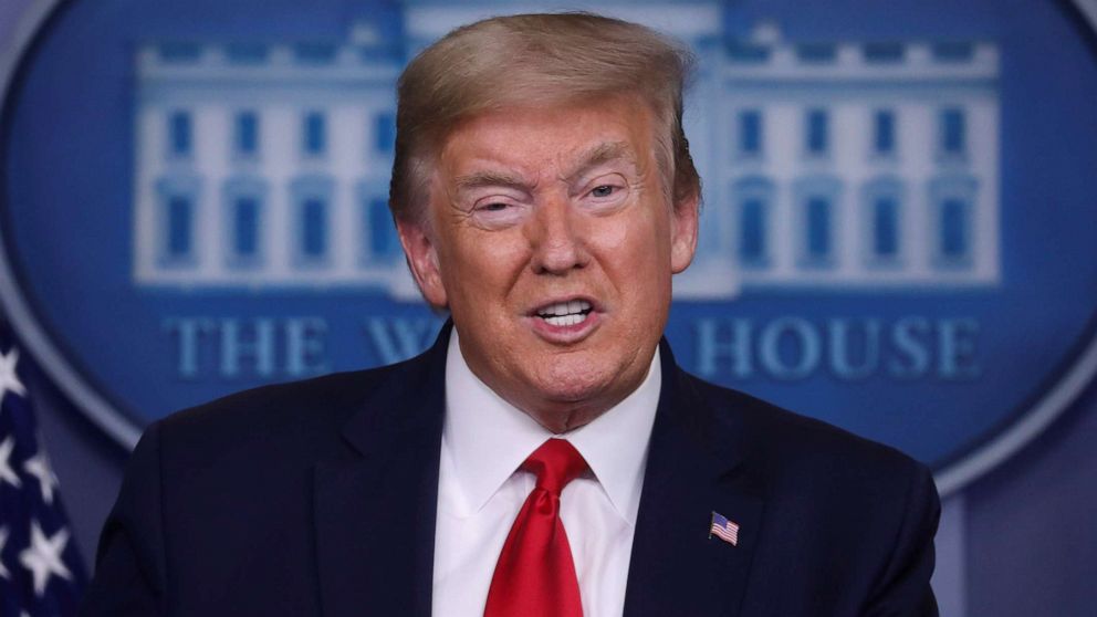 PHOTO: President Donald Trump addresses the daily coronavirus task force briefing at the White House in Washington, April 17, 2020.